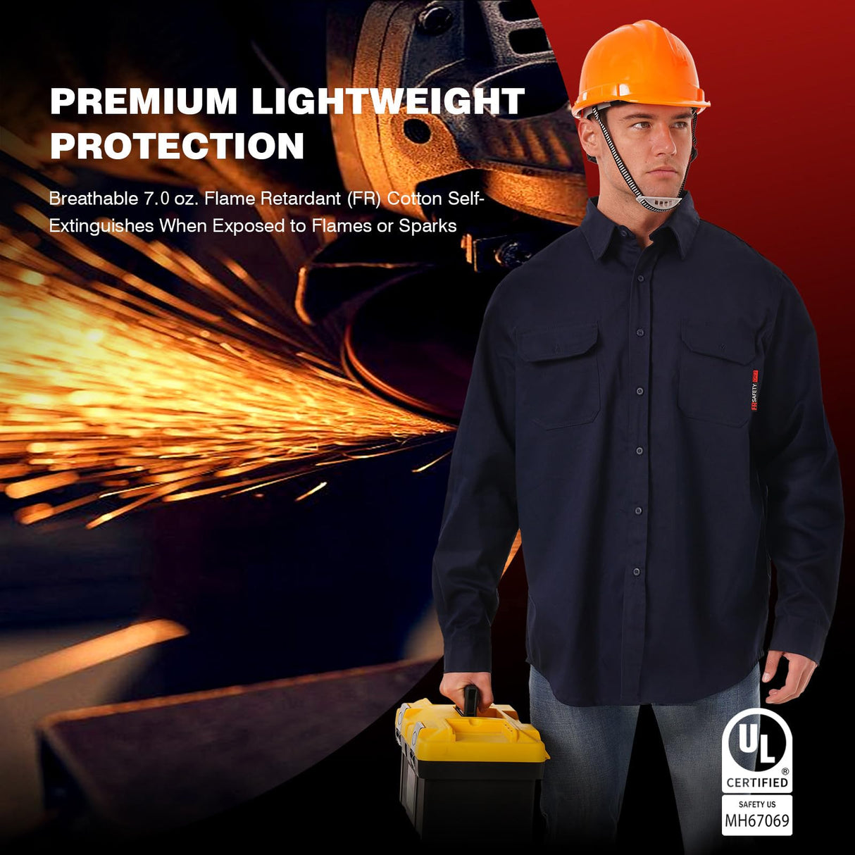 SKSAFETY 7oz FR Shirts for Men, Long Sleeve Flame Resistant 100% Cotton Fire Retardant Shirt, Work Welding Shirt CAT2 (Navy 2XL)