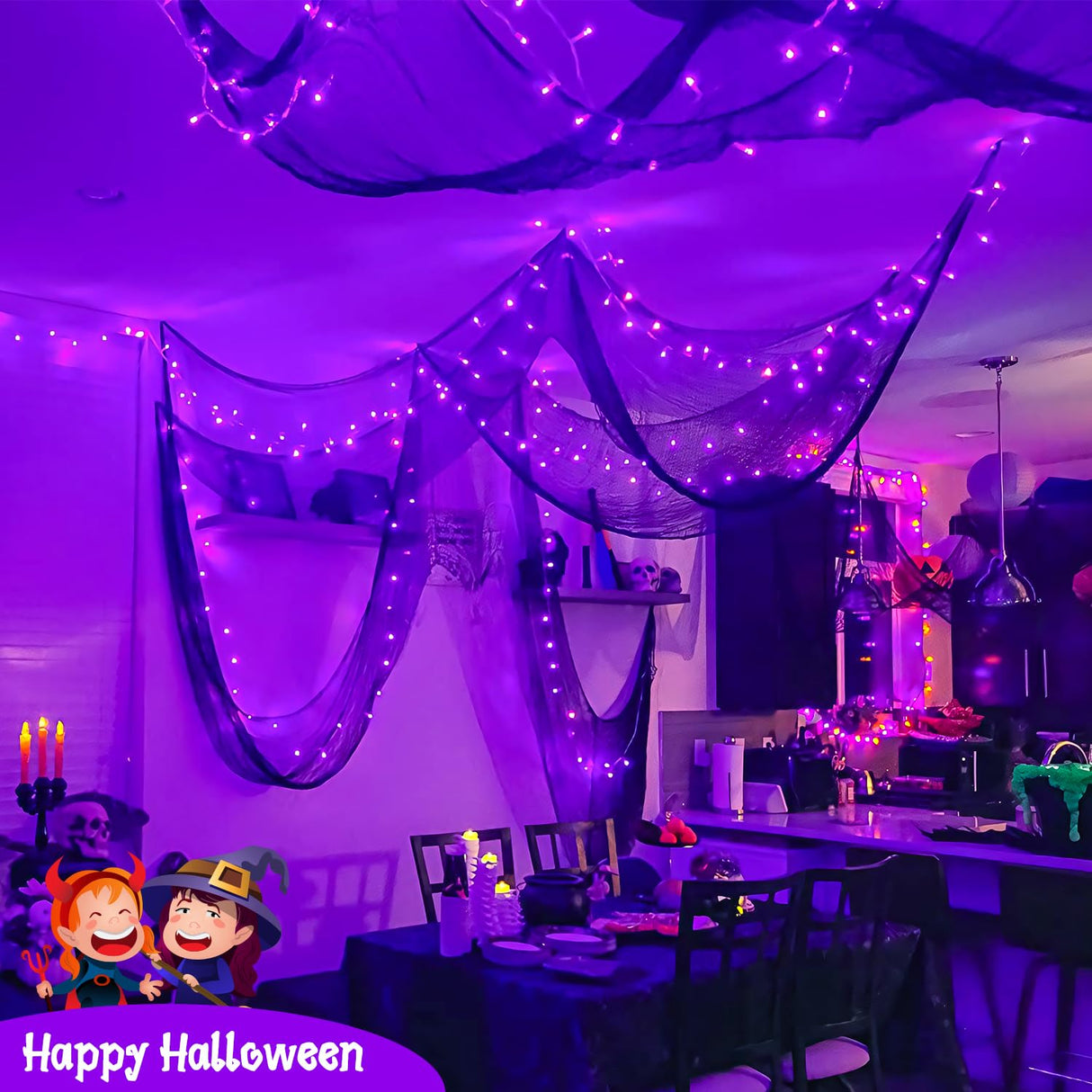 JMEXSUSS 400 LED Purple Halloween Lights Outdoor: 132ft Purple Lights Plug in with Remote - Indoor String Light for Halloween Christmas Decorations
