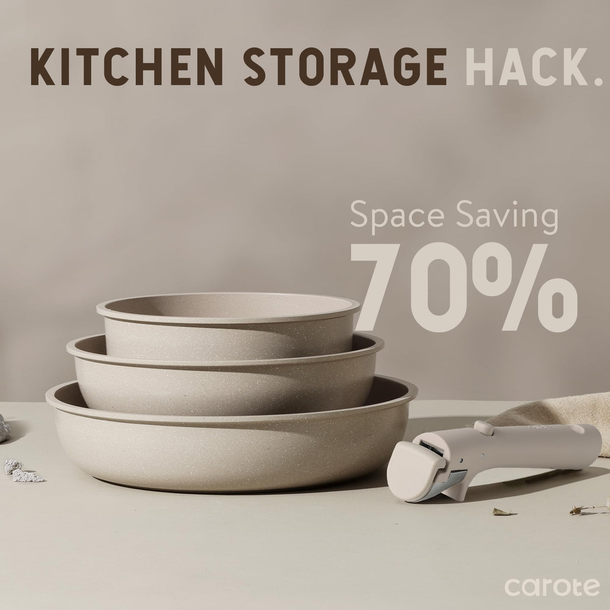 CAROTE 23pcs Detachable Handle Pots and Pans Set, Nonstick Cookware Set, Removable Handle Pots and Pans Non Stick, RV Oven Safe Cookware, Induction Kitchen Set, Taupe, Dishwasher Safe