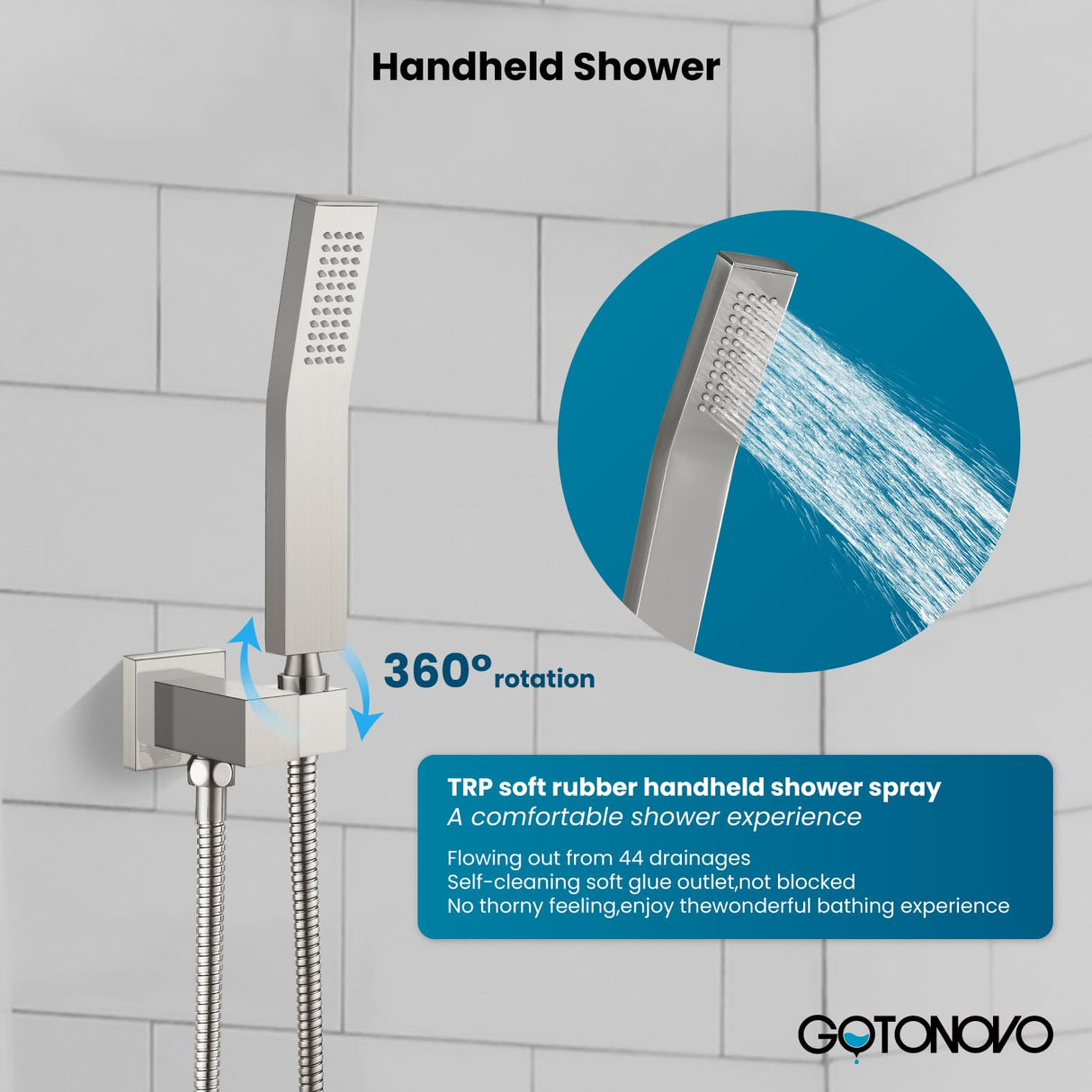 gotonovo Rainfall Bathroom Shower System Rain Shower Head and Handle Set Wall Mounted Shower Complete Combo Solid Brass Pressure Balancing Shower Mixer Valve 16 Inch Brushed Nickel