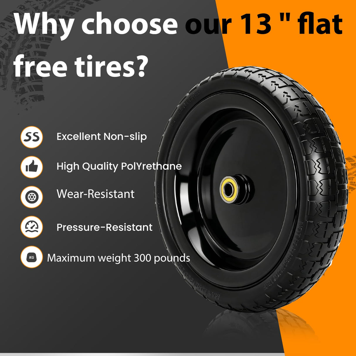 13" Flat Free Wheels Replacement for GOR Garden Cart Tires
