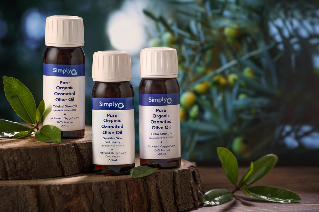 Simply O3 Pure Organic Ozonated Olive Oil Extra Strength 1200 Peroxide For Face and Skin Helps In Acne, Anti-Aging, Wrinkles and Rosacea For Sensitive Skin Made in Spain