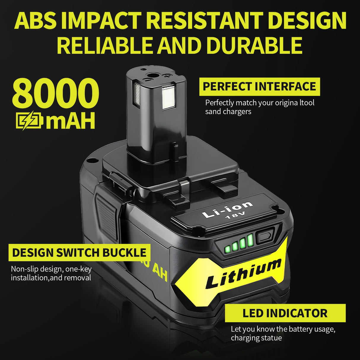 Ultraxxis 2 Packs 8.0Ah High Capacity Replacement for Ryobi 18v Battery P108 P104 P105 P102 P103 P122 P109 Li-ION Compatible with Ryobi 18V ONE+ System Cordless Power Tools and Charger