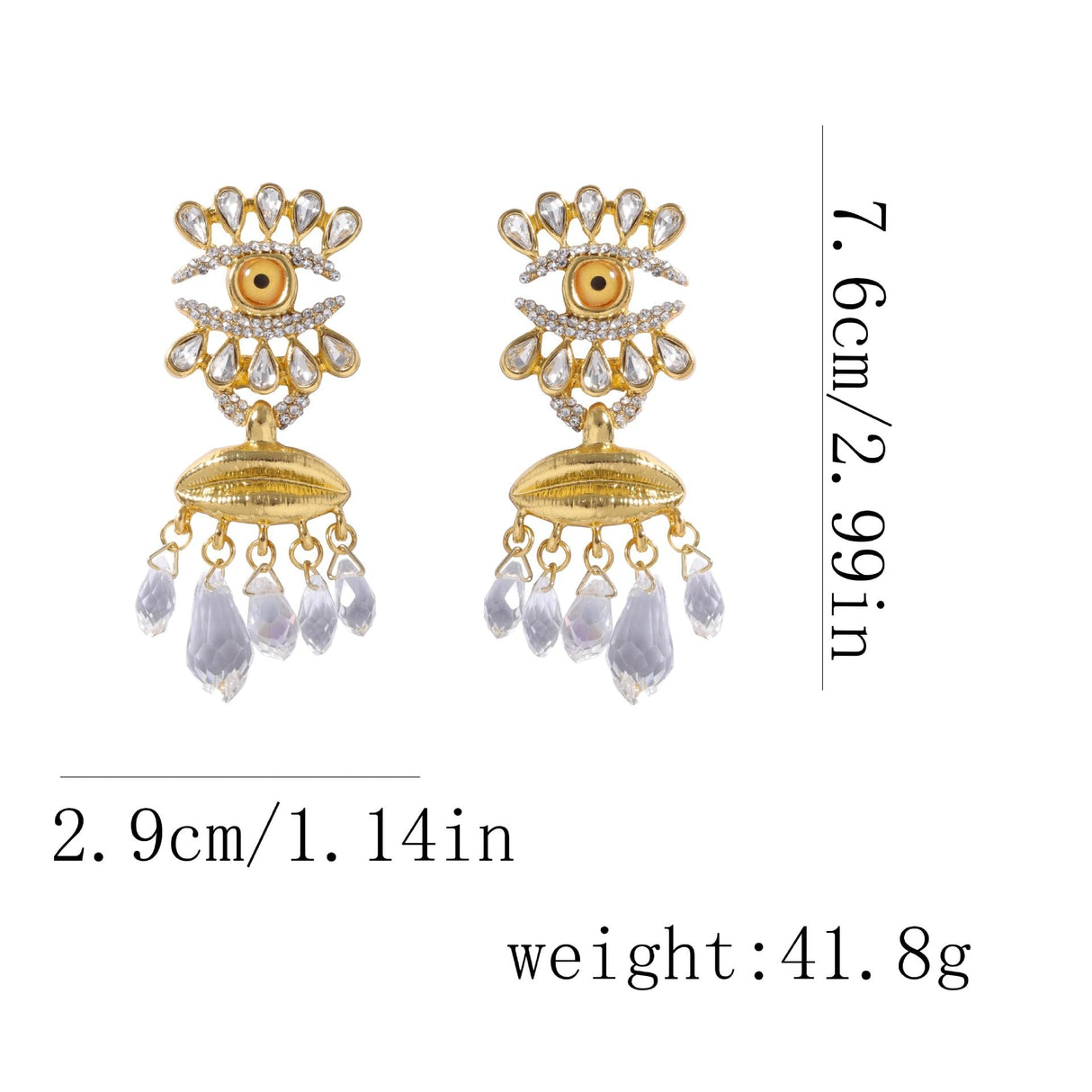 RELOVET Crystal Eye Drop Earrings, Gold-Plated Statement Dangle Earrings with Teardrop Crystals and Lip Design Large Earrings for Women