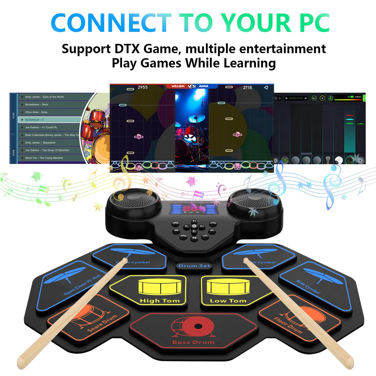 Electronic Drum Set - YUOIOYU Electric Drum Set Roll Up Portable Drum Kit MIDI Practice Drum Pad with Dual Built-in Speaker, Drum Sticks and Pedals, Christmas Birthday Gift for Kids Adult