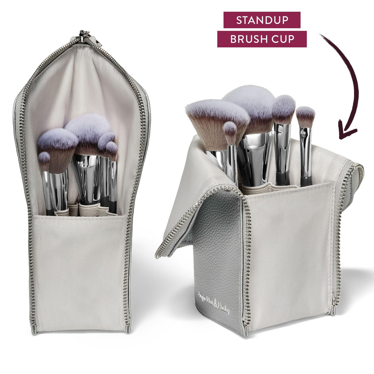 BK BEAUTY BRUSHES - ANGIE HOT & FLASHY Travel Brush Set with Pouch - Foundation Makeup Brushes - Brush for Liquid or Cream Foundations - Under-Eye Concealer | Bronzer, Blush & Highlighter Makeup Brush