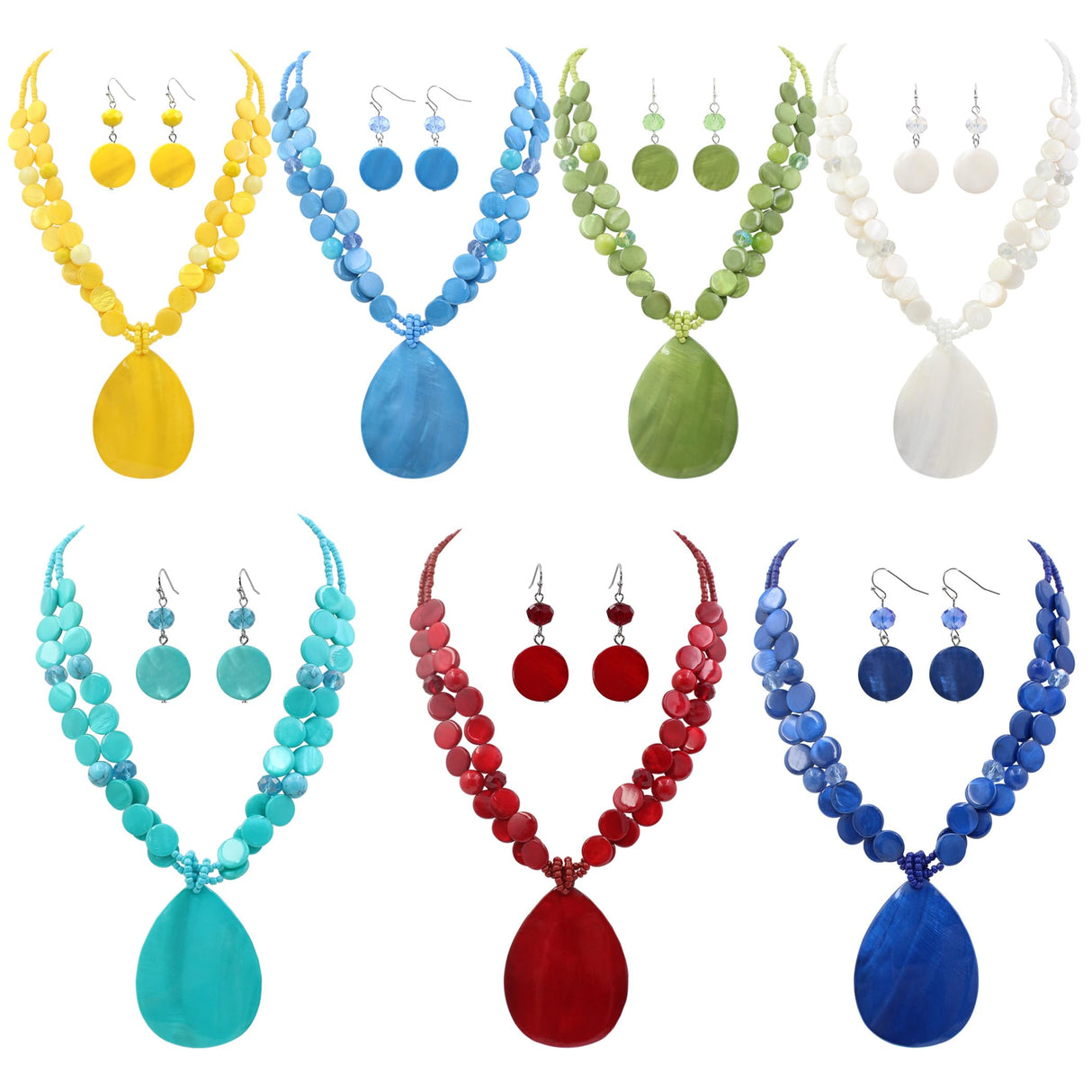 Jules D. Big Teardrop Pendant Necklaces for Women Colorful Beaded Necklaces Statement Set for Holiday. (Red)