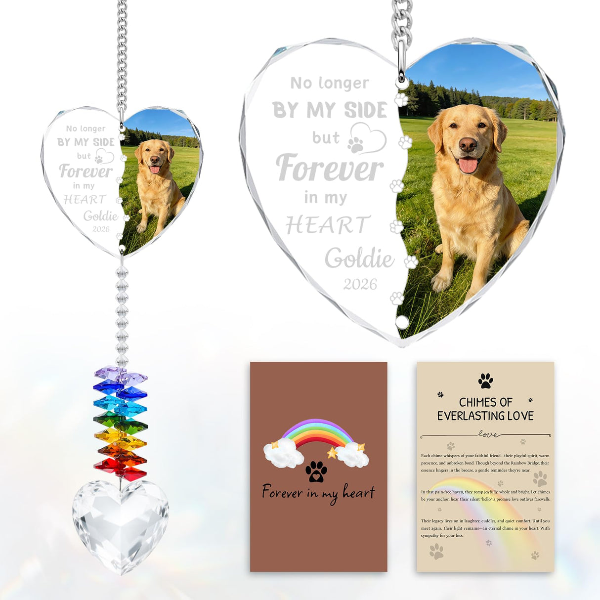 Personalized Pet Memorial Suncatcher - Dog Memorial Gifts for Loss of Dog,Pet Loss Sympathy Gift,Custom Crystal Cat Dog Remembrance Bereavement Gift (Heart Photo)
