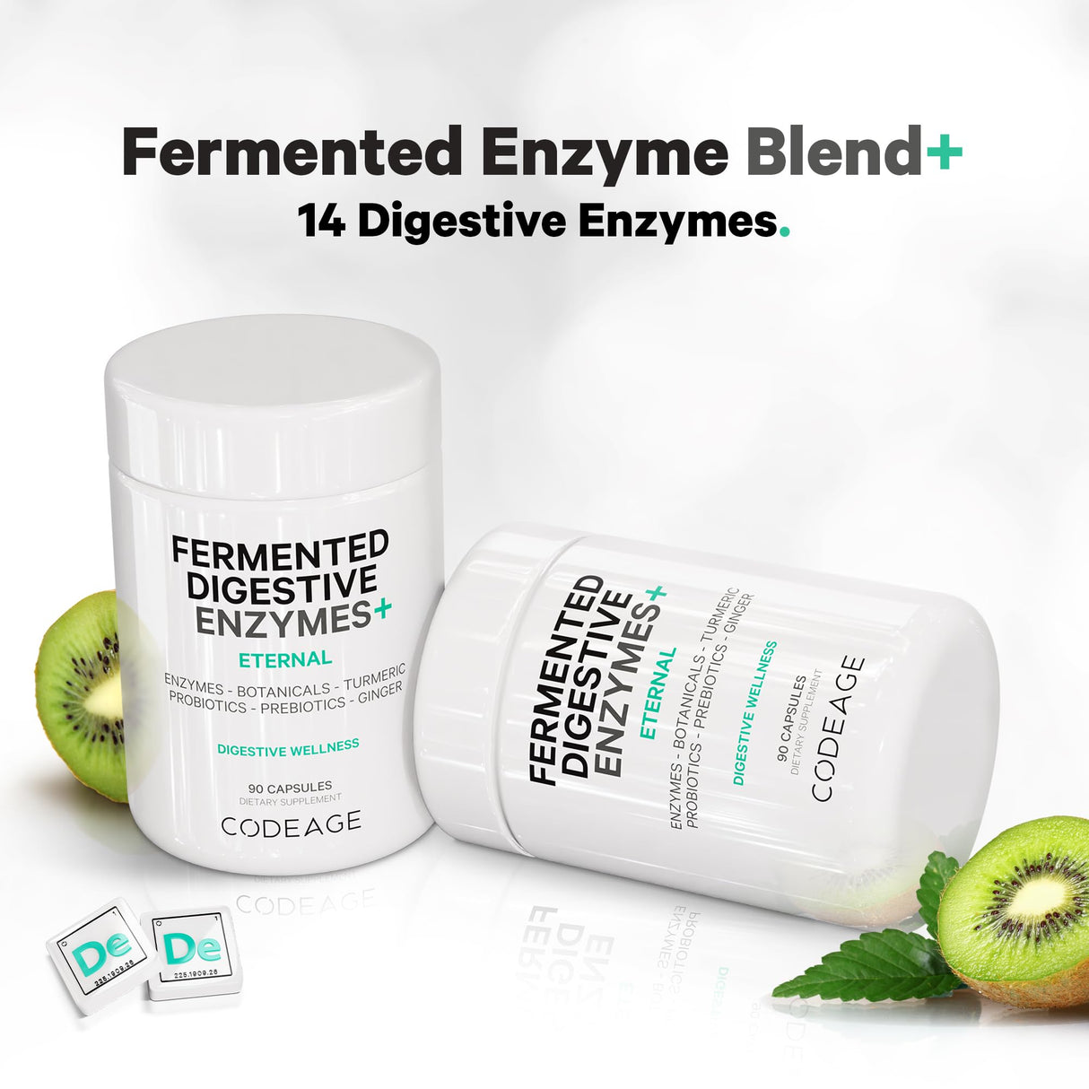 Codeage Fermented Digestive Enzymes Supplement 3-Month Supply - 14 Digestive Enzymes, Probiotics, Prebiotics, Fermented Botanicals, Plant-Based Multi Pancreatic Enzymes - 1 Capsule a Day - 90 Capsules