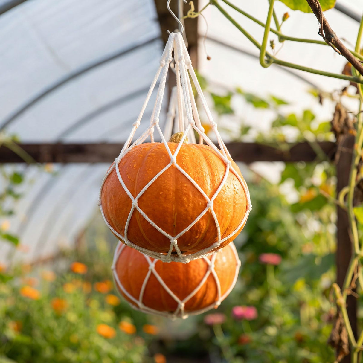 SATINIOR 24 Set Melon Hammocks Cradles with S Hanging Hooks Heavy Duty Hammock Cradles Holder, Reusable Hanging Bags Fruit Slings Mesh Fruit Holder for Honeydew Melon, Squash, Cantaloupe