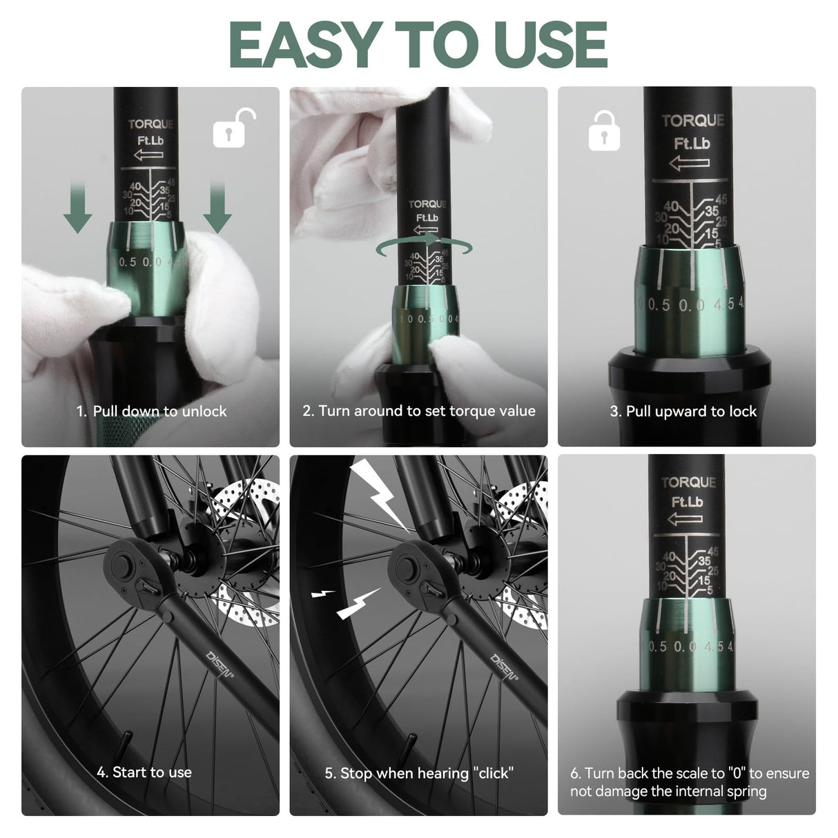 DISEN 9PCS Click Torque Wrench Set 1/4" 3/8" 1/2" Drive 20-220 In.lb, 5-45 Ft.lb, 10-170 Ft.lb with 6 Adapters, ±3% Accuracy, 72-Tooth, Dual Scale, Storage Case for Bike, Motorcycle, Car, Truck Repair