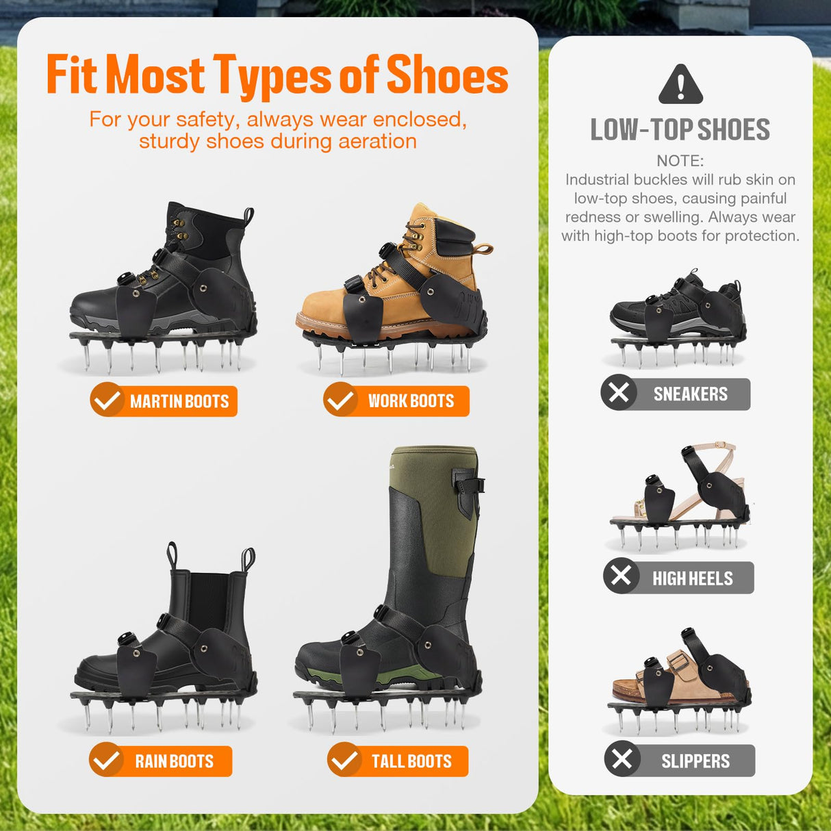 NINGO Pre-Assembled Lawn Aerator Shoes for Yard Grass, Aerator Lawn Tool with Heavy Duty Spikes for Effectively Aerating Lawn Soil, Air Aerator Tool with Adjustable Dual-Buckle for Men's Sizes 8-14