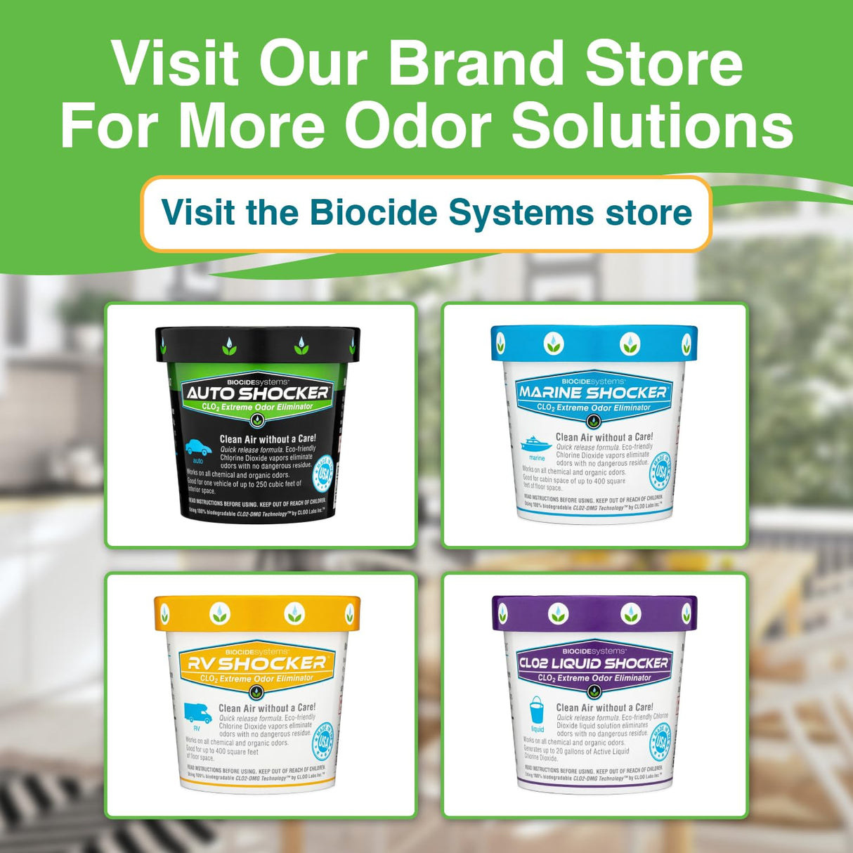 Biocide Systems Room Shocker Strong Odor Eliminator for Home & Office, Eco-Friendly Chlorine Dioxide Odor Bomb for House Interior Up to 400 Square Feet of Floor Space (4-Pack)