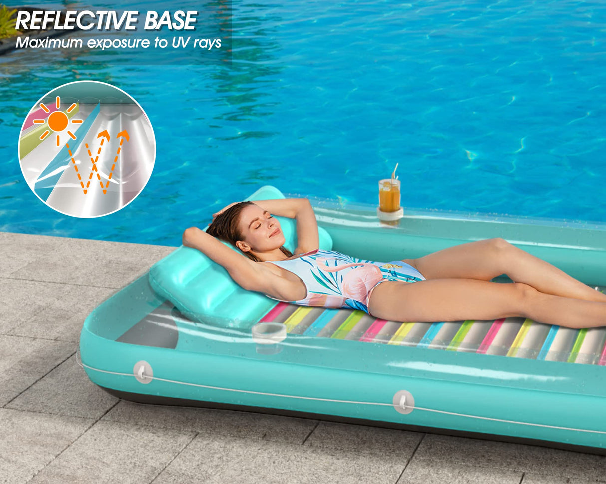 Inflatable Tanning Pool Lounger Float - Jasonwell 4 in 1 Sun Tan Tub Sunbathing Pool Lounge Raft Floatie Toys Water Filled Tanning Bed Mat Pad for Adult Blow Up Kiddie Pool Kids Ball Pit Pool (XL)