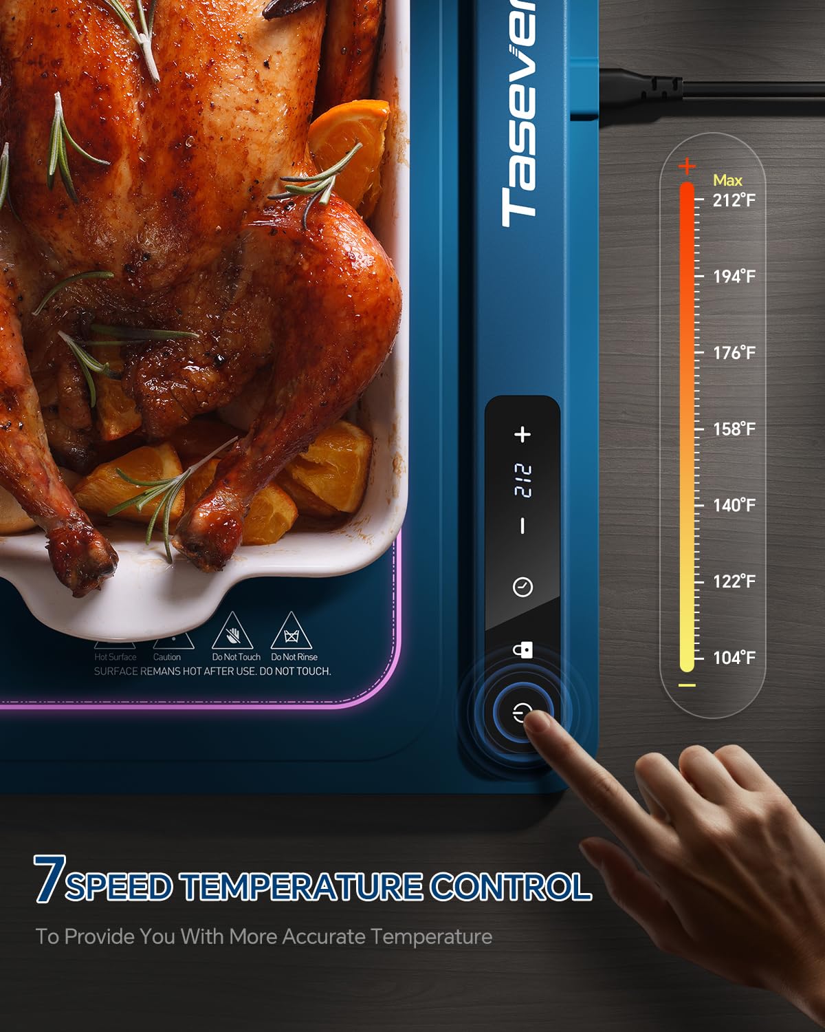 Food Warming Mat, Silicone Heating Tray with 7 Temperature Settings, Quick Full Surface Heating Pad, Thermochromic Line, Kids Lock, Electric Warming Tray for Buffets Party