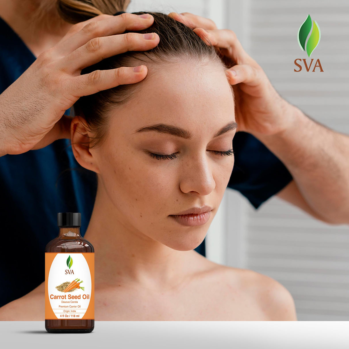 SVA Carrot Seed Oil - 4 Fl Oz – 100% Natural Cold Pressed Carrot Oil - for Face, Skin Care, Hair Care, Scalp Massage & Body Massage – Carrier Oil with Dropper
