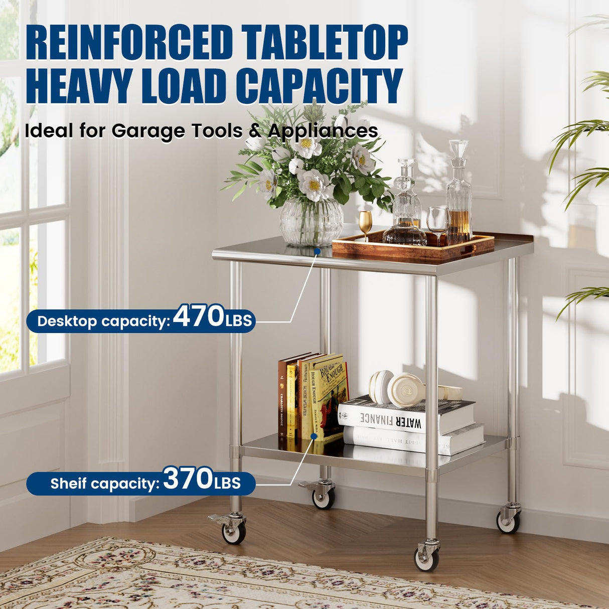 Chingoo Stainless Steel Work Table with Wheels, 30x36 Inch NSF Food Prep Table with Backsplash & Adjustable Undershelf for Kitchen, Restaurant, Garage
