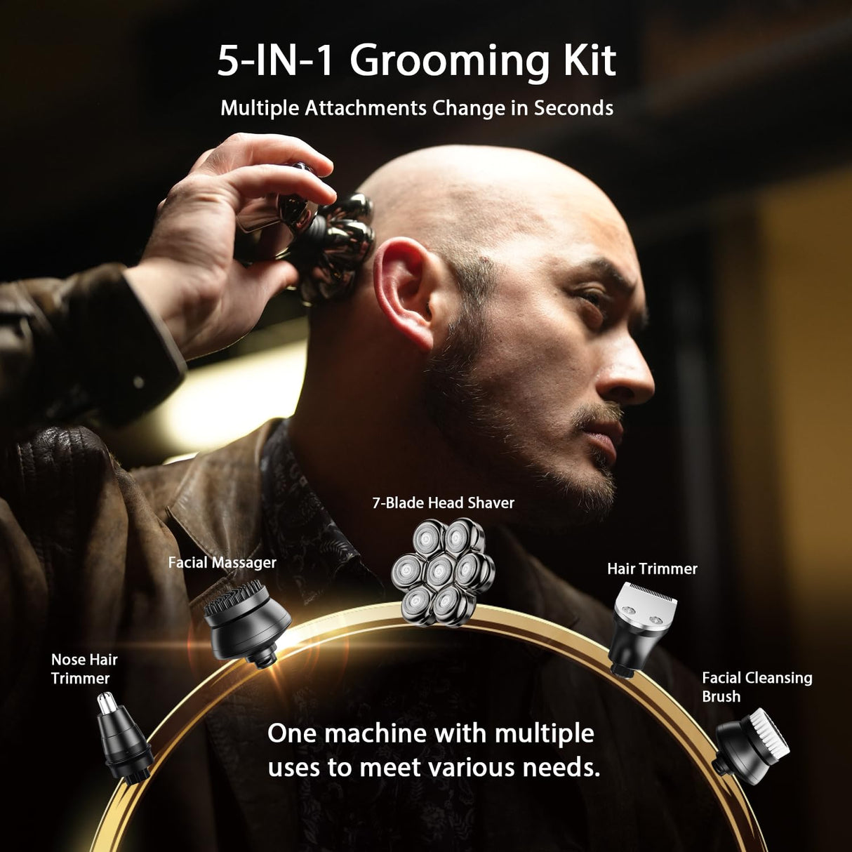 7D Head Shaver for Bald Men,IPX7 Waterproof Electric Rotary Shaver with Detachable Heads, Wet/Dry Shaving, LED Display, USB Rechargeable - Grooming Kit for Men & Women