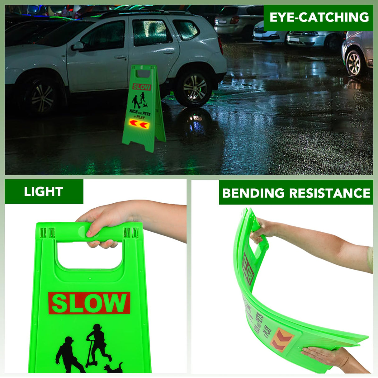 XPCARE 24 Inches Kids Playing Sign for Street, 3PACK Green Children at Play Safety Sign with Reflective Tapes,Caution Slow Down for Street,Kids and Pets at Play Warning Signs