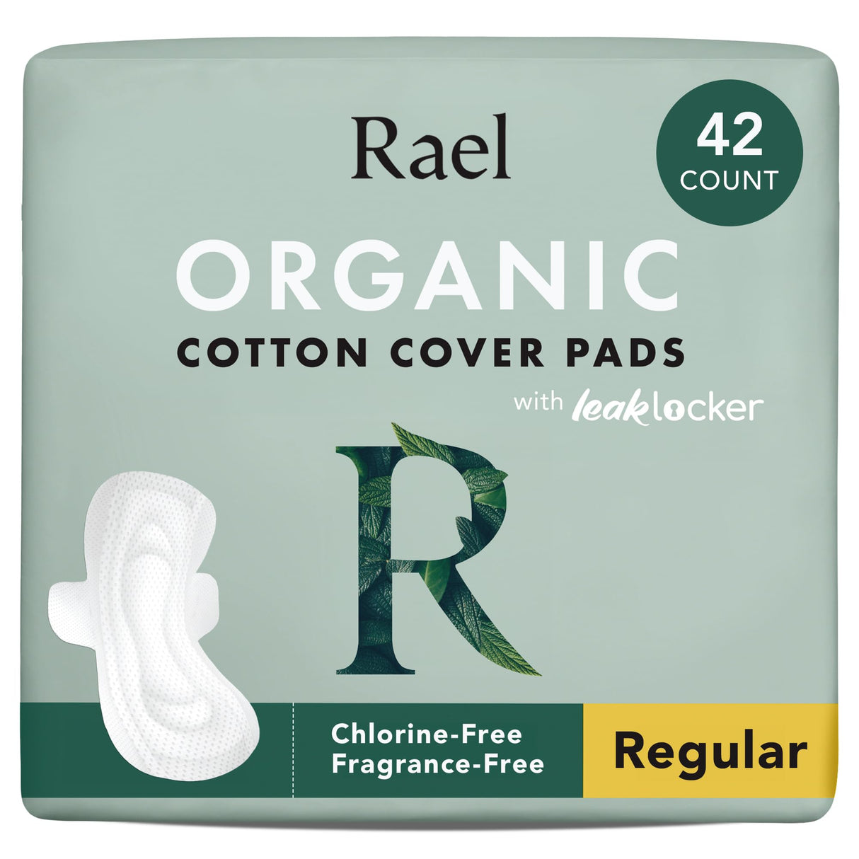 Rael Organic Cotton Cover Pads with Wings - Regular Absorbency, Unscented, Ultra Thin for Women (Regular, 42 Count)