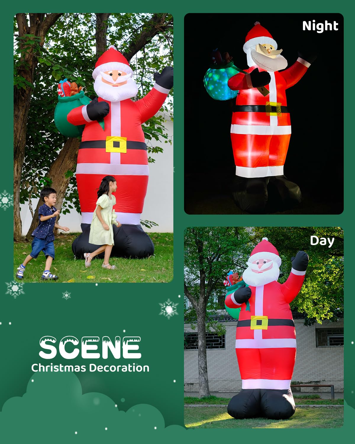 12FT Giant Christmas Inflatables Outdoor Decorations - LED Lighted Blow Up Santa Claus with Gift for Yard, Garden & Lawn - Inflatable Santa with Rotating Lights for Holiday Xmas Party Decor