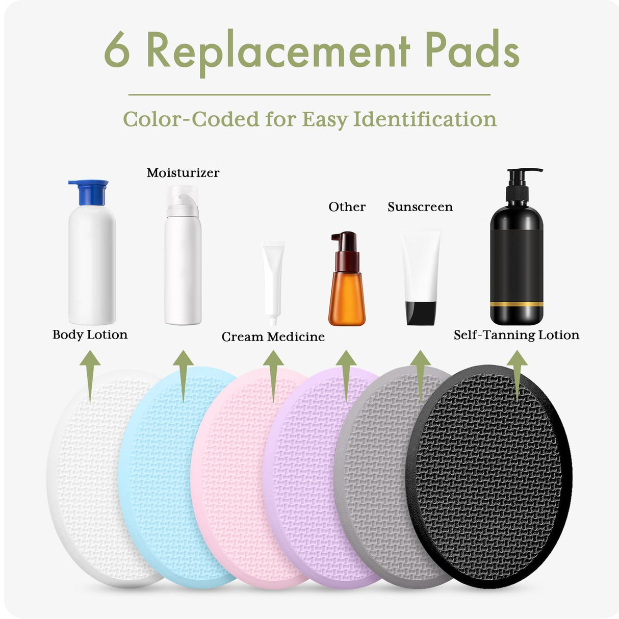 AmazerBath 6 PCS Lotion Applicator Replacement Pads, Back Sunscreen Applicator for Kids, Elderly, Women, Apply Cream Medicine Skin Cream Moisturizer Sunscreen Tanner, Handle Not Included, Colorful