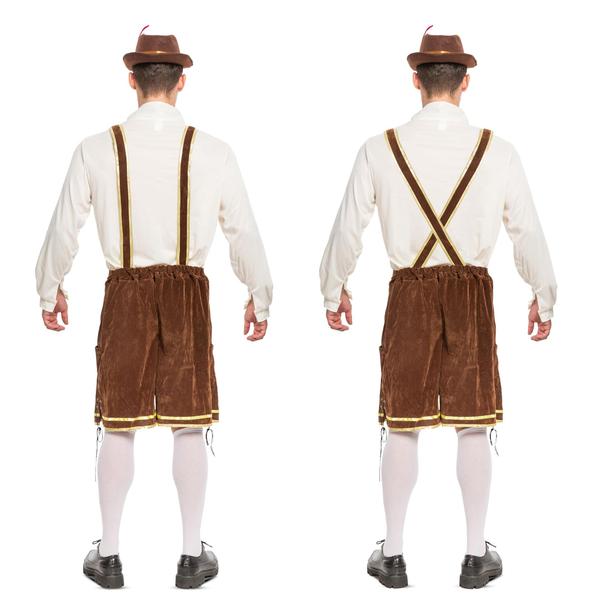 Spooktacular Creations Halloween Men Oktoberfest Costume Set, Lederhosen Men with German Bavarian Hat, Beer Costume, Adults Halloween Brown Outfit for Beer Festival Party (Large)