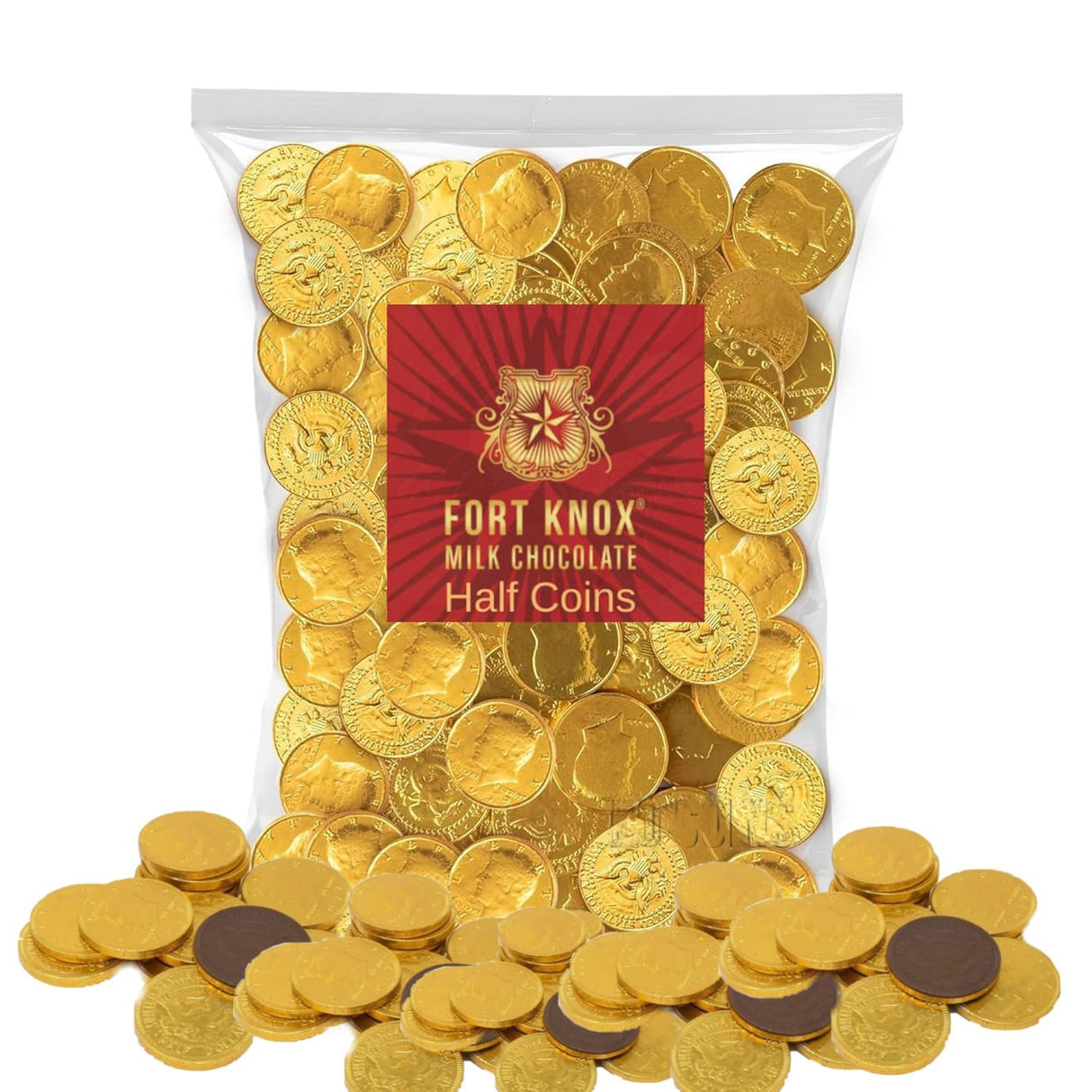Holiday Gold Half Dollar Chocolate Coins 1LB. Milk Chocolate Coins for Birthdays, Christmas, Halloween or any ocasion. Half Dollar Gold Foil Coins, Pieces Individually Wrapped (1 Pound)