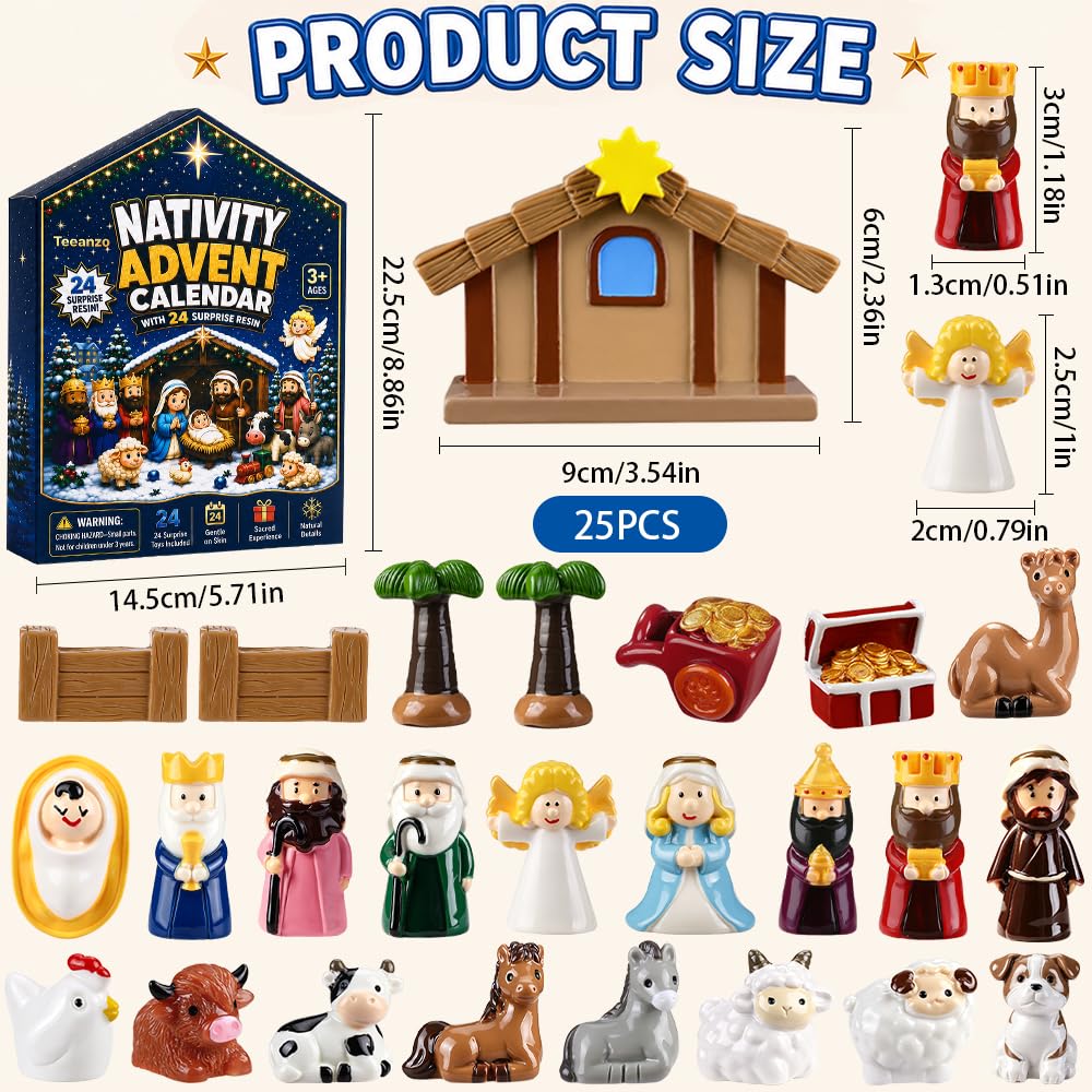 Nativity Advent Calendar 2026 Resin Figures Jesus Birth Nativity Scene Set