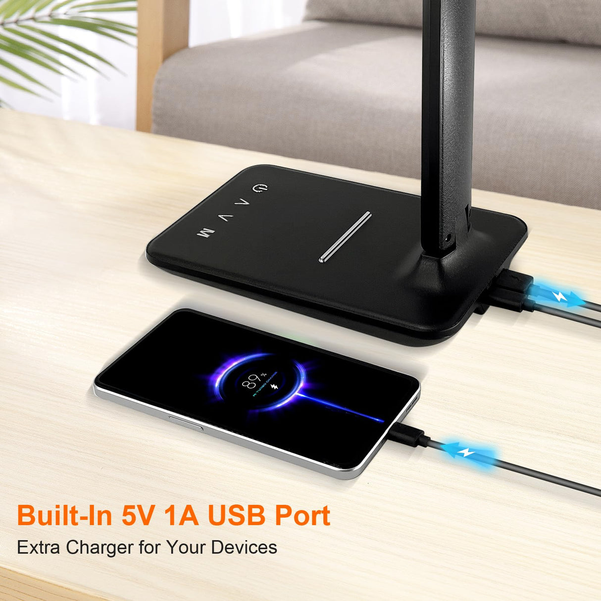 LED Desk Lamp for Office Home, Bright Desk Light with USB Charging Port, Adjustable Dimmable Desk Lamps 5 Modes 5 Brightness, Touch Study Lamp for Nail, Craft, Puzzle, Sewing, Study, White Pro