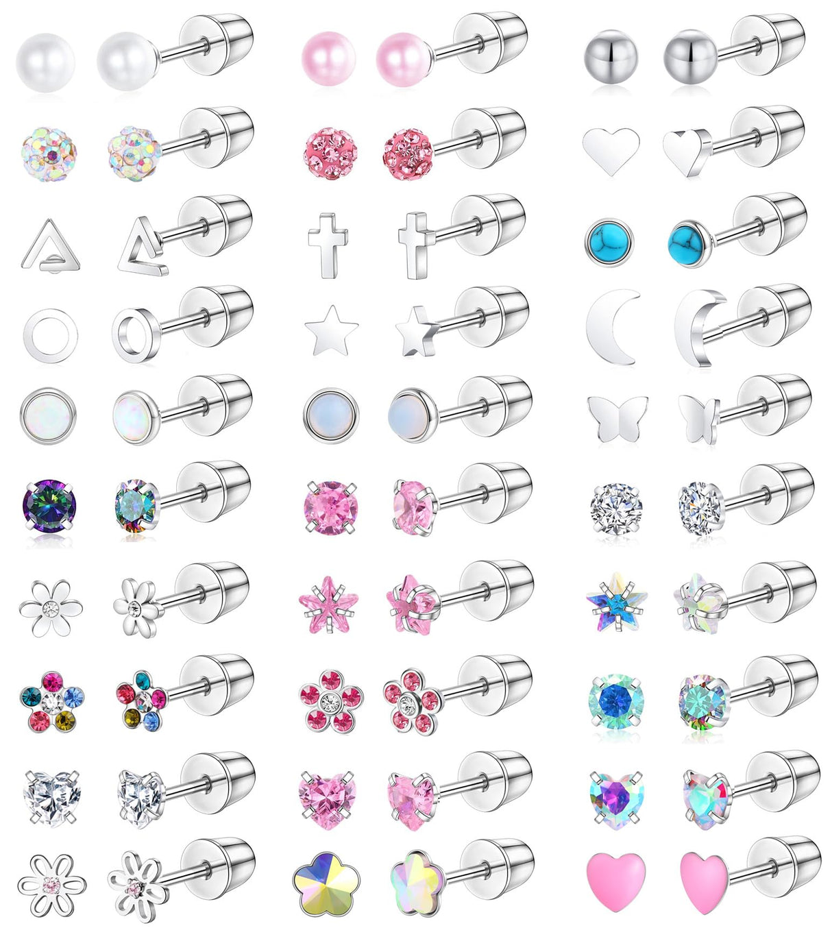30 Pairs G23 Hypoallergenic Screw Back Earrings for Women Stainless Steel Small Stud Earrings 20G Tiny Cartilage Stud Earrings Screw Back Stud Earring Piercing Jewelry