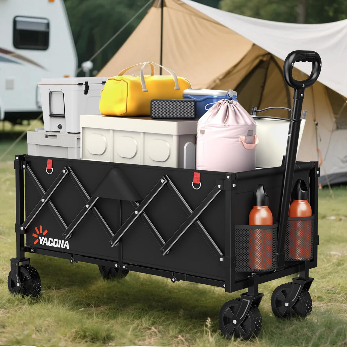 35" L Extra Long Wagons Carts Foldable, 360LBS Beach Wagon with Wheels
