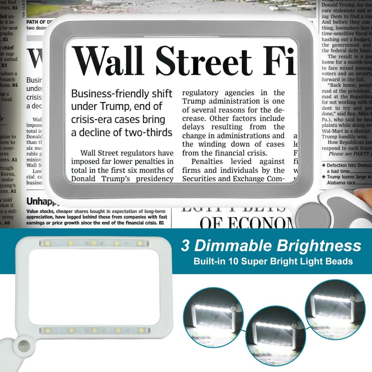 Rechargeable Magnifying Glass with Light for Reading, 5X Large Page Magnifier with LED Lighted for Seniors Low Vision, Folding Handheld Lightweight Rectangle Magnifier for Reading Book Small Print