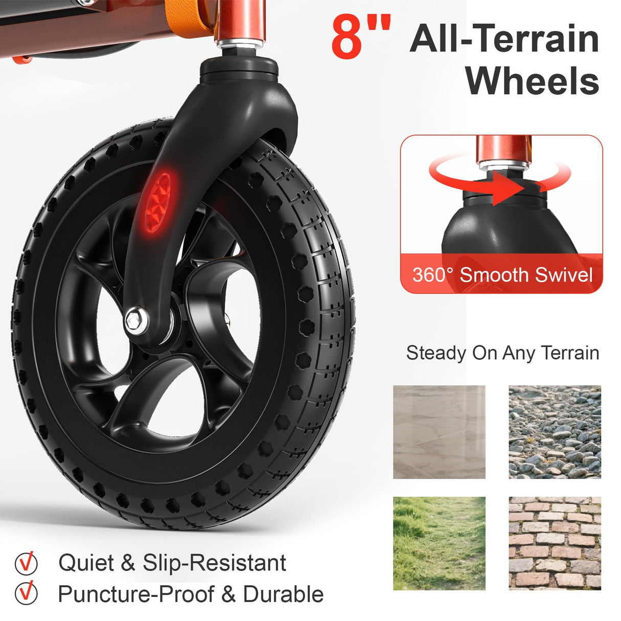 Rollator Walkers for Seniors with Seat, Foldable Walkers for Seniors, 8" All-Terrain Wheels, 18" Big Seat, 6-Level Adjustable Height Rolling Walker, 350 lb, Walker for Seniors & Adults (Red)