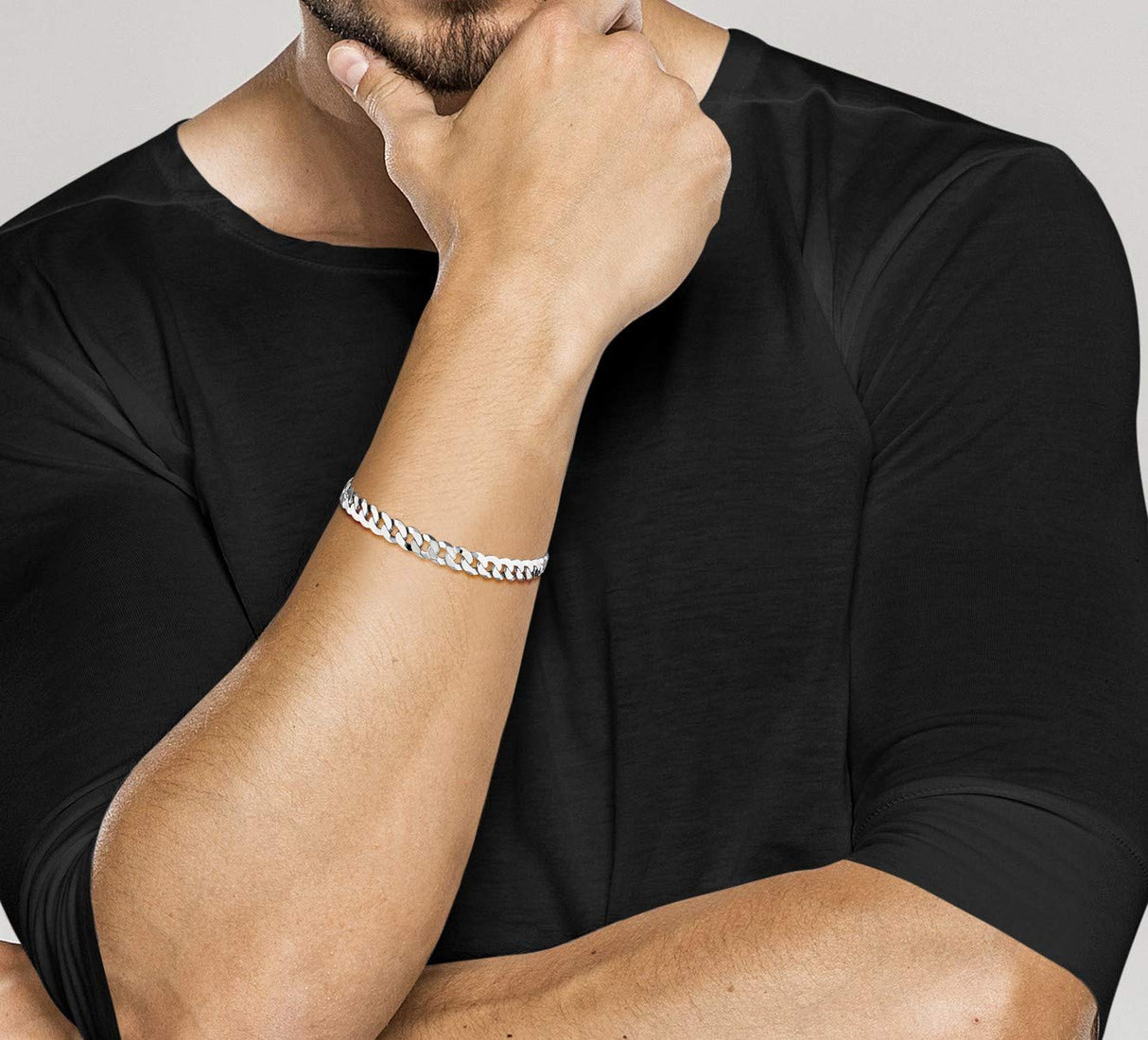 Miabella 925 Sterling Silver Italian 7mm Solid Diamond-Cut Cuban Link Curb Chain Bracelet for Men Women, Made in Italy (8 Inches)