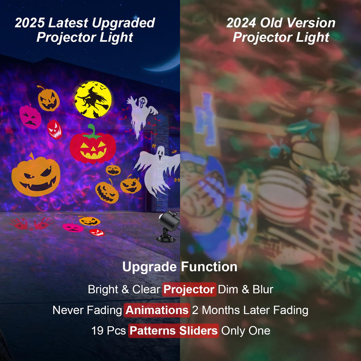 Brighter Halloween Decorations Projector Lights, 2025 Upgraded Holiday Projectors, Christmas Projector with 19 HD Replaceable Slides (Ocean Wave & Patterns), Waterproof Halloween Projector Light Show