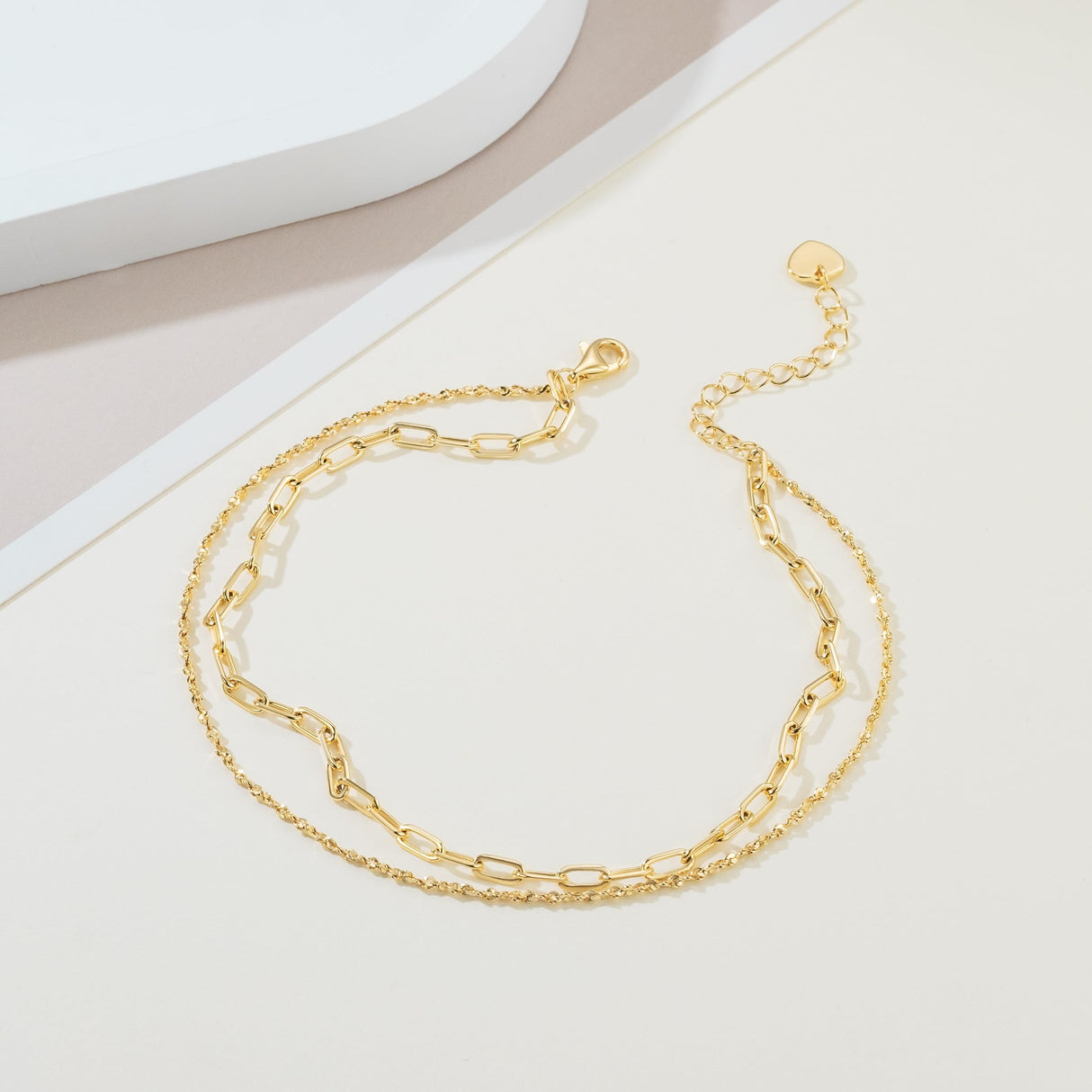 DIVAS MODE 14K Gold Anklets for Women Gold Ankle Bracelets for Women Double-Layer Design Delicate Chain Stacked with Paperclip Link Anklets for Womens ankles bracelets