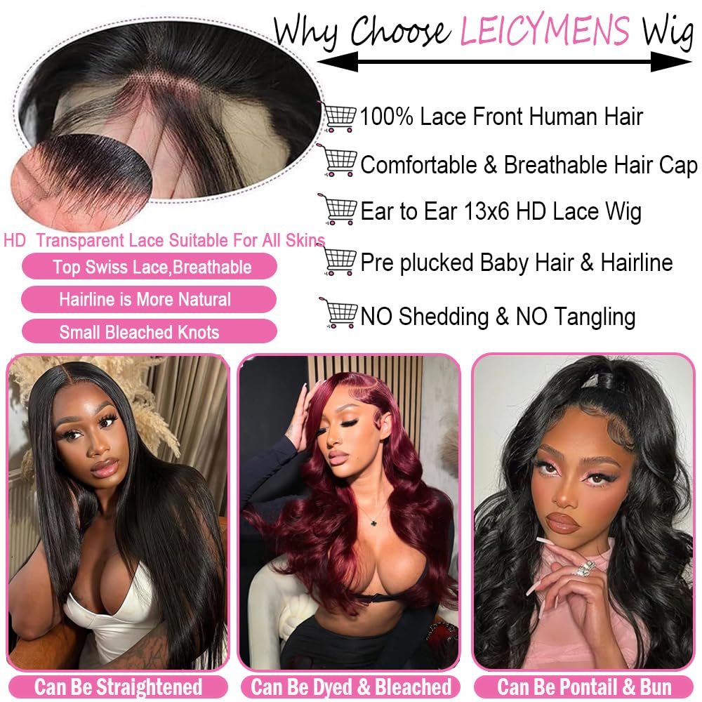 Leicymens 28 INCH 13x6 Lace Front Wigs Human Hair Body Wave Lace Front Wigs Human Hair Pre Plucked With Baby Hair Glueless Wigs For Black Women Hd Lace Front Wigs 180% Density
