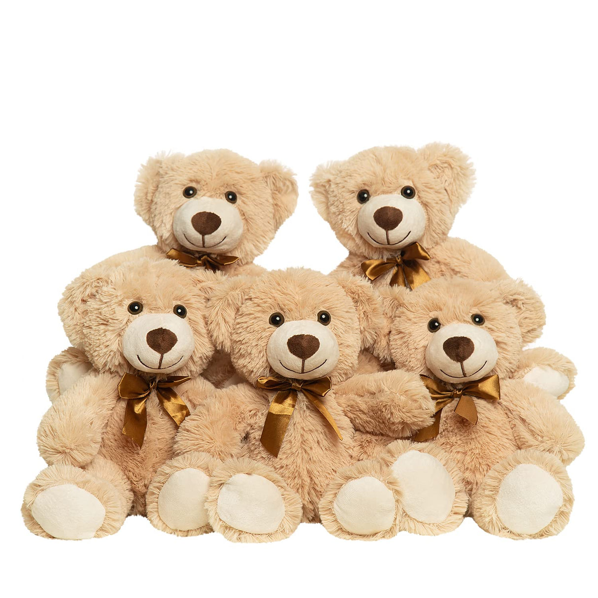 Quaakssi Teddy Bears Bulk 5 Packs 13.5 Inches Small Stuffed Bears Pack for Christmas Valentines Baby Shower Party Decorations Centerpieces Favors Light Brown