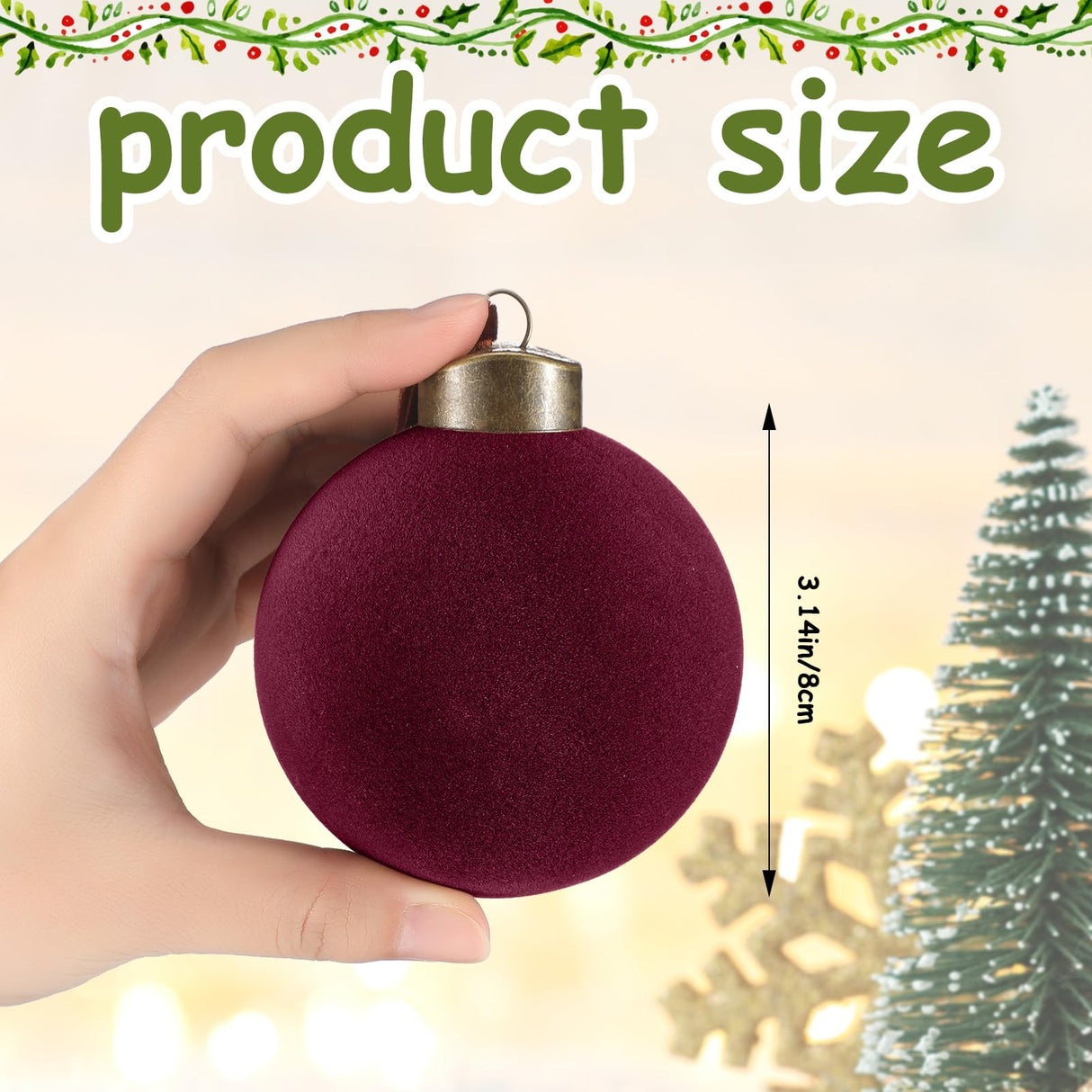 Liliful 15 Pcs Velvet Christmas Balls Bulk Flocked Christmas Tree Ball Ornaments Plastic Xmas Decorative Hanging Ornaments (Burgundy)