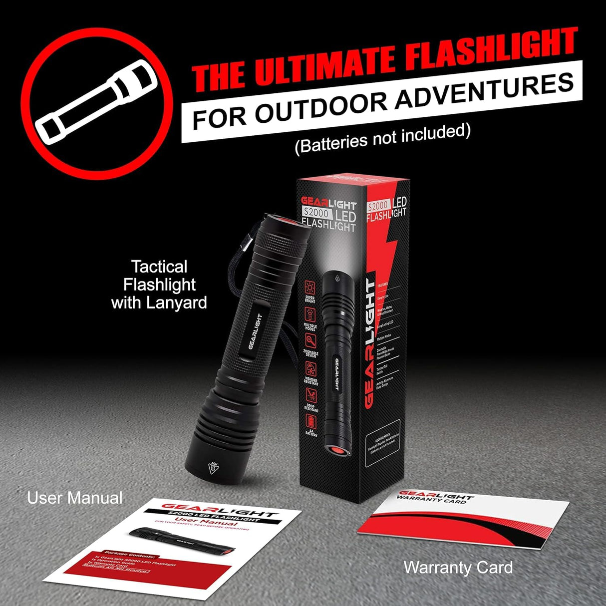 LED Flashlight High Lumens, Tactical Flashlight Battery Powered (Batteries Not Included), Bright Handheld Flashlight for Camping, Hunting, Home, Security, Hiking, Walking at Night & Emergency Use