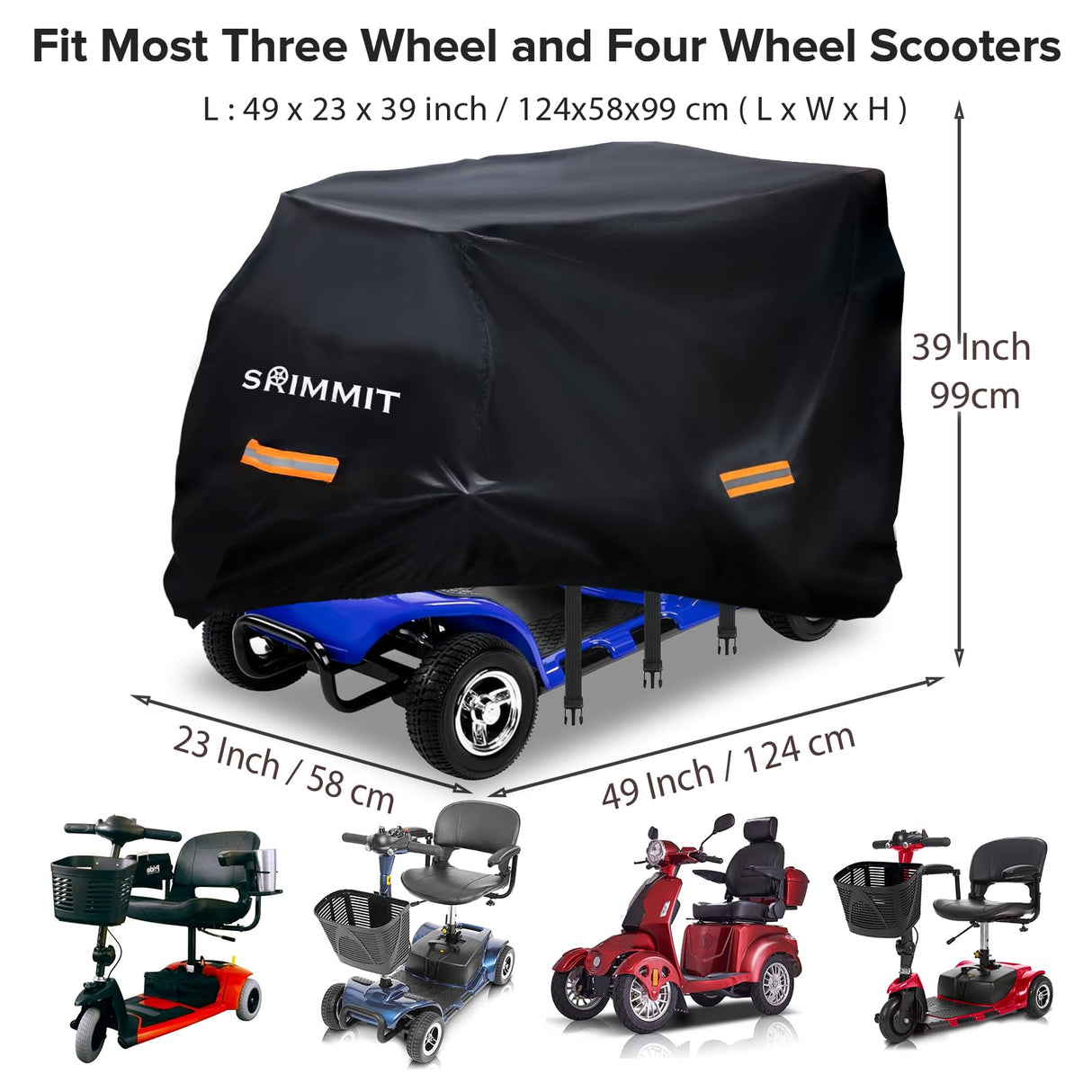 Upgraded Mobility Scooter Storage Cover,SRIMMIT Heavy Duty 420D Oxford Fabric Electric Scooter Cover, Waterproof,Anti-UV,Durable with Waterproof Strip,Reflective Strips,3 Buckles(L49"x 23"x 39")