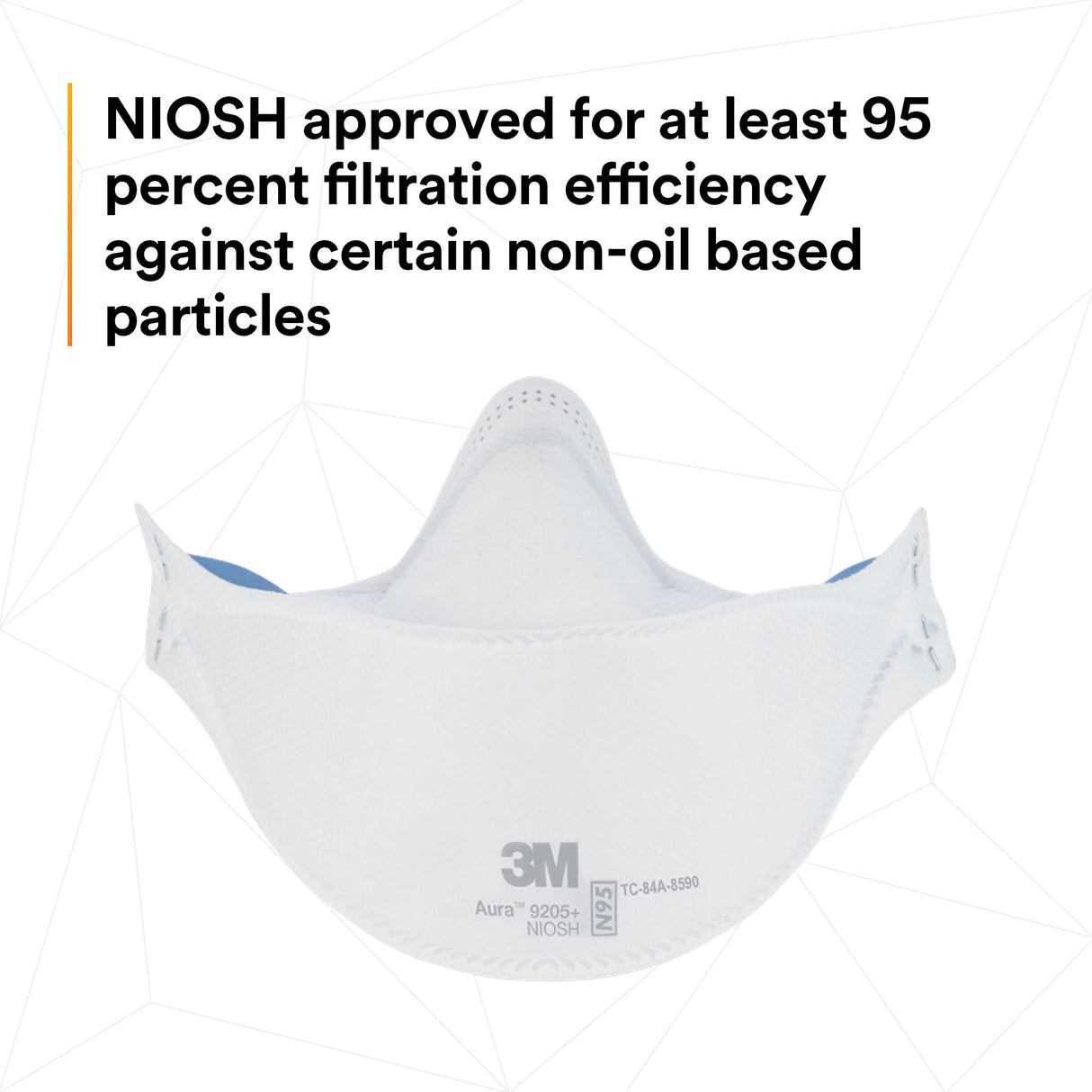 3M Aura Particulate Respirator 9205+, N95, Pack of 20 Disposable Respirators, Individually Wrapped, 3 Panel Flat Fold Design Allows for Facial Movements, Comfortable, NIOSH Approved, Smoke