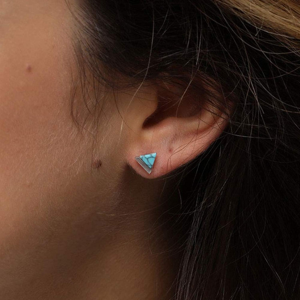 Michooyel Turquoise Stud Earrings for Women 925 Sterling Silver and Handmade Earrings Simple Jewelry Triangle Cut Earring