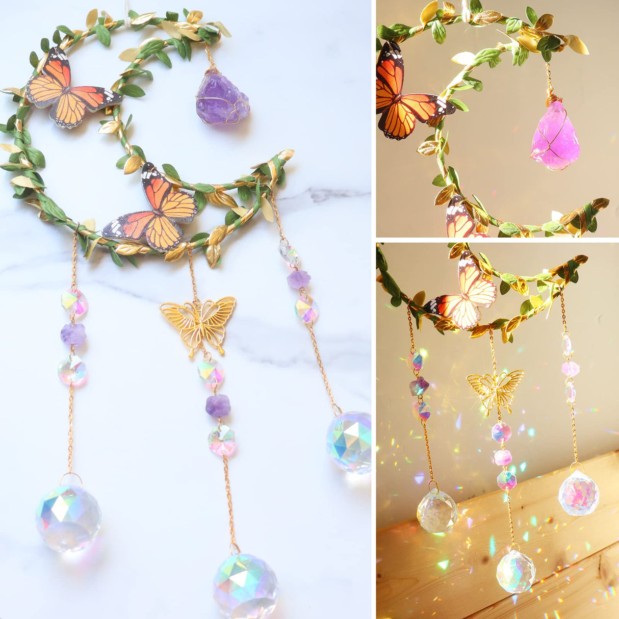 Suncatcher - Amethyst Moon Crystal Sun Catcher Window Hanging, Good Luck Charms Gifts for Women Chrismas Thanksgiving Birthday Crystal