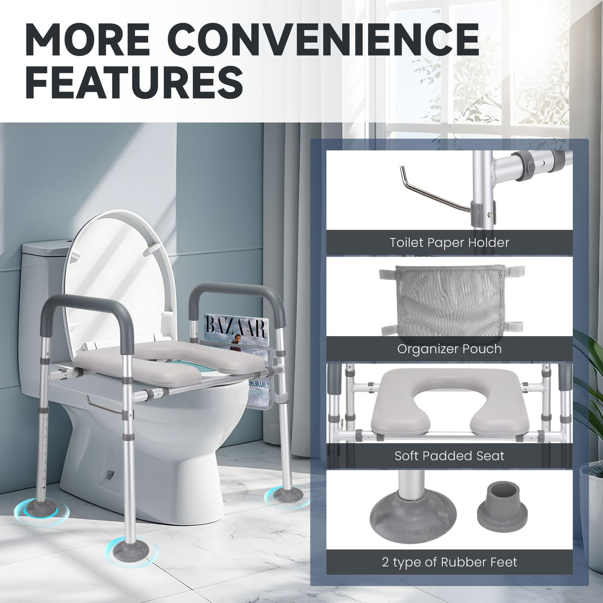 Raised Toilet Seat with Handles, 400lb Handicap Toilet Seat with Handles Over Toilet, Commode Chair with Adjustable Height & Width, Toilet Seat Risers for Seniors, Elderly, Handicap