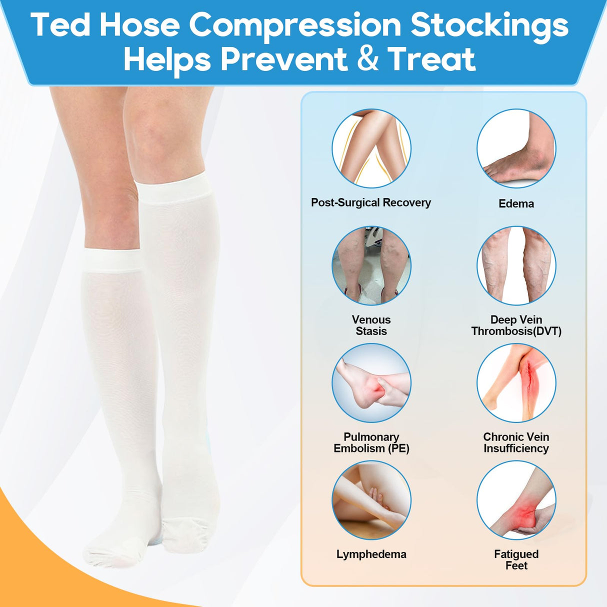 2Pairs Ted Hose Compression Stockings for Women and Men, Anti Embolism Compression Stockings, Surgical Compression Stocking, 15-20 mmHg Compression TED Hose with Inspect Toe Hole (Knee High, XL)
