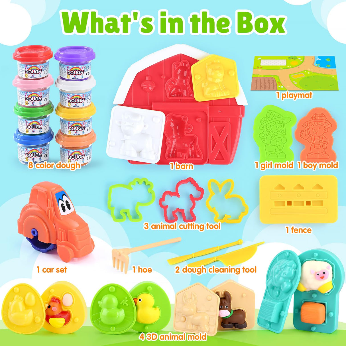 Farm Animals Color Dough Toys for Kids Ages 2-4-8, Big Red Barn Farm Playset with Animal Figures Clay Dough Modeling Tools, Art Crafts Toddler Learning Toy, Ideal Christmas Birthday Gifts