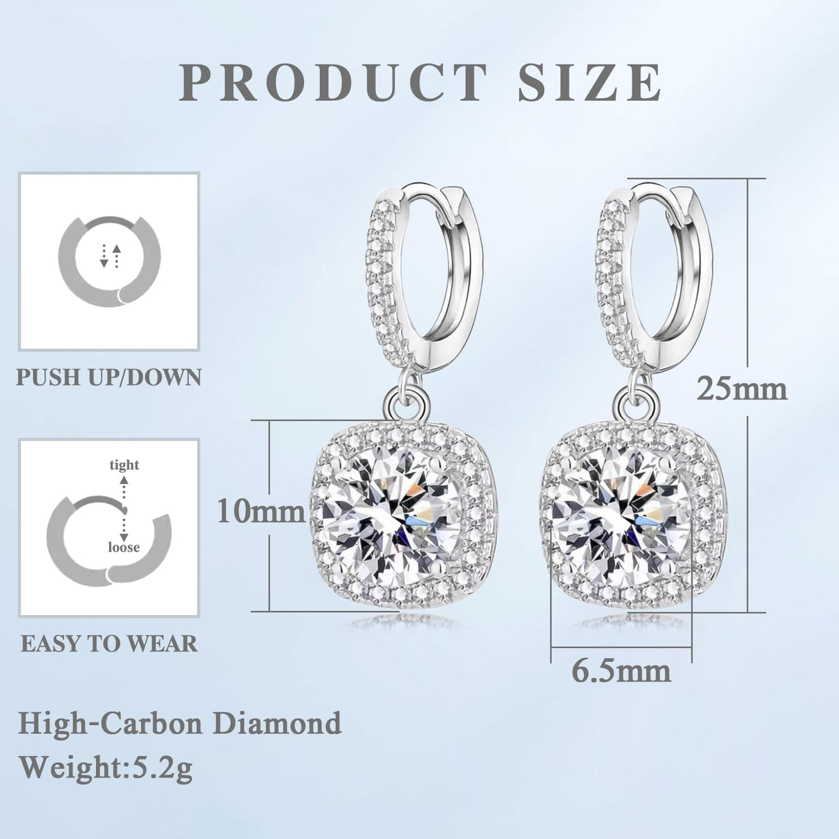 GIRIOIZ High-Carbon Diamond Hoop Earrings for Women Sterling Silver Cuff Earrings Drop Huggie Stud Halo Earrings with 18K (White2)
