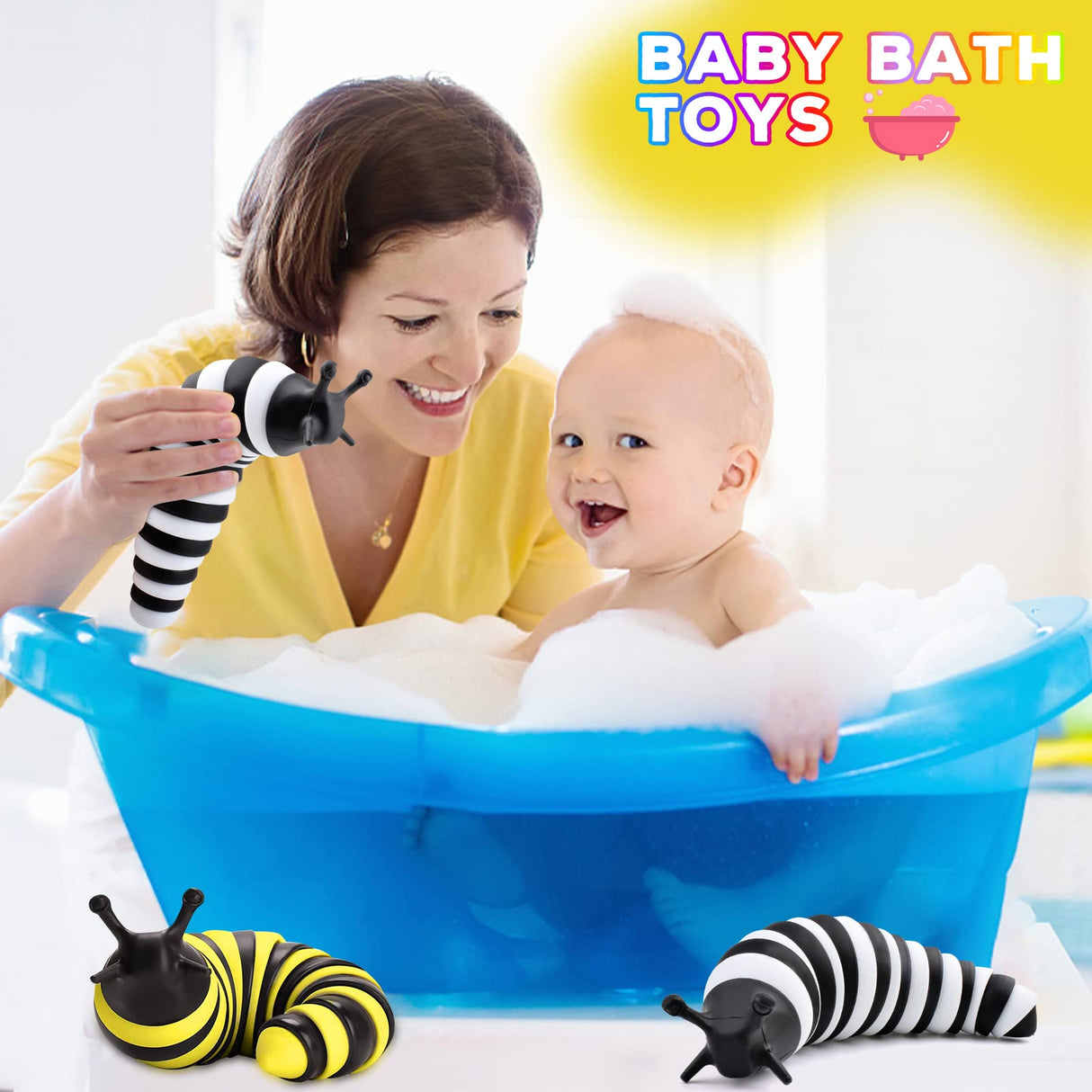 Cevioce Fidget Slug Toy, Sensory Slug Fidget Toy for Kids & Adults, 2 PCS Cute 3D Articulated Sensory Toys - Can Be Spliced, Safe|Exercise Wrist Strength & Stress Relief, Great Gift for ADHD Autism B